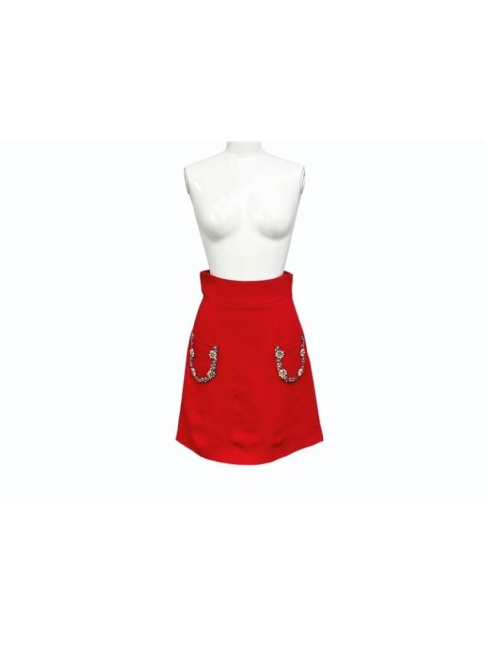 Miu Miu Bijou Pocket Flare Skirt Rayon Acetate Rhinestone Red 4 36